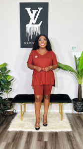 CUTTIE 2 PIECE LOUNGE SHORTS SET(Rust)